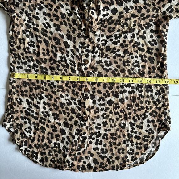 Cloth & Stone Blouse Top Leopard Print Semi Sheer Long Sleeve Brown Black XS - Picture 12 of 13